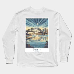 Retro Vintage Travel Poster Sydney Skyline at Dusk Long Sleeve T-Shirt